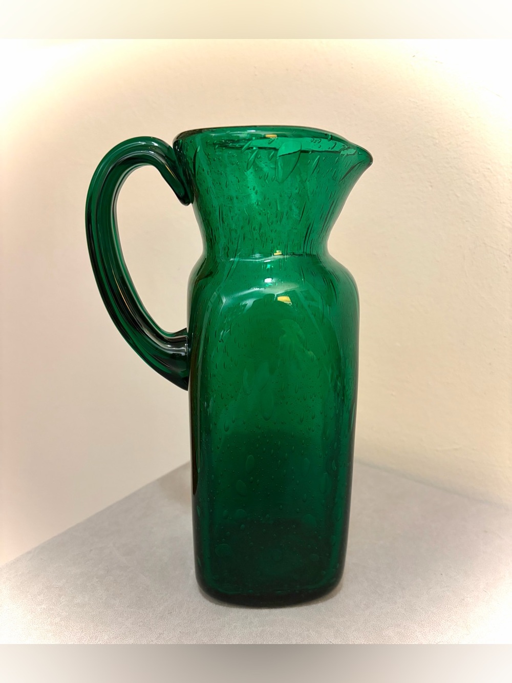 Max Verboeket Emerald Green Hand Blown Glass Bubble Pitcher Vintage MCM 9” Tall
